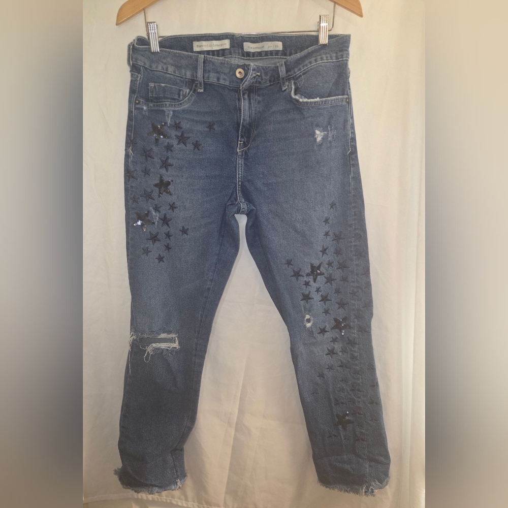 Picrlo Women's Blue Star-Patterned Jeans Size 29 Slim Boyfriend